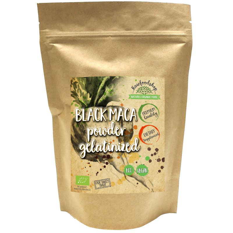 Maca pulver svart gelatinisert ØKO 250g i gruppen Helse / Urter, alger & sopp / Maca & Ginseng hos Rawfoodshop Scandinavia AB (161325)