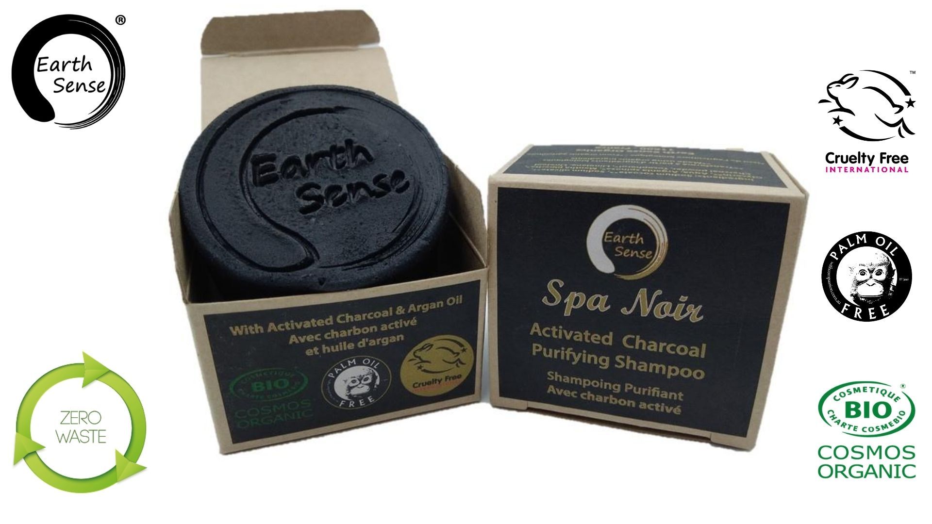 Earth Sense Sjampokake Spa Noir Aktivert Kull 60g i gruppen Hud & Kropp / Hår / Sjampo & Balsam hos Rawfoodshop Scandinavia AB (201095)