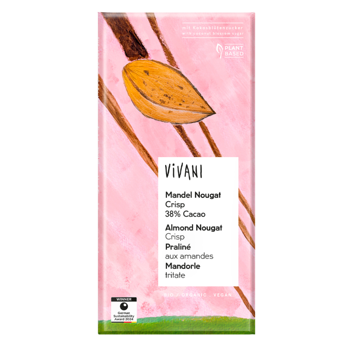 Vivani Almond Nougat Crisp 38% ØKO 80g i gruppen Råvarer & Drikke / Godteri og sjokolade / Sjokolade og bars hos Rawfoodshop Scandinavia AB (25094)