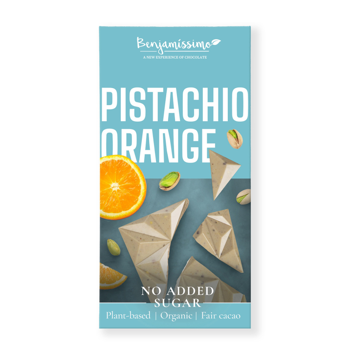 Benjamissimo Sjokolade Pistasj & Appelsin Sukkerfri 60g i gruppen Råvarer & Drikke / Godteri og sjokolade hos Rawfoodshop Scandinavia AB (3960)