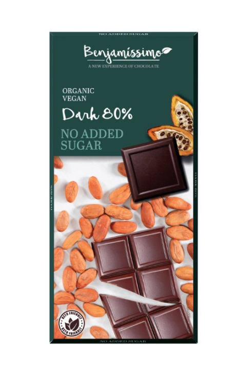 Benjamissimo Mørk Sjokolade 80% Sukkerfri 70g i gruppen Råvarer & Drikke / Godteri og sjokolade / Sjokolade og bars hos Rawfoodshop Scandinavia AB (4958)