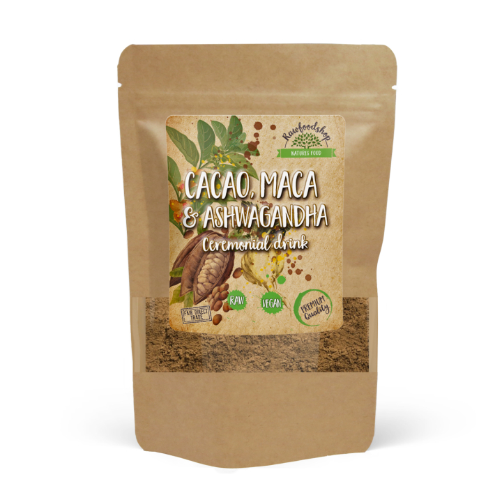 Kakaopulver Seremoniell Drikk med Ashwagandha & Maca 100g i gruppen Råvarer & Drikke / Drikkevarer / Diverse hos Rawfoodshop Scandinavia AB (AYAM121)