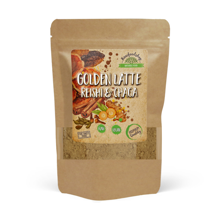 Golden Latte-pulver med Reishi & Chaga 100g i gruppen Råvarer & Drikke / Drikkevarer / Diverse hos Rawfoodshop Scandinavia AB (AYAM131)