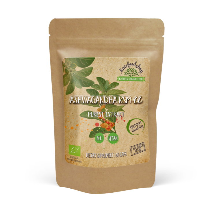 Ashwagandha KSM 66 Extract  ØKO 500mg 60 kapsler i gruppen Kosttilskudd / Urter & Planter / Urter hos Rawfoodshop Scandinavia AB (CAPASH60)