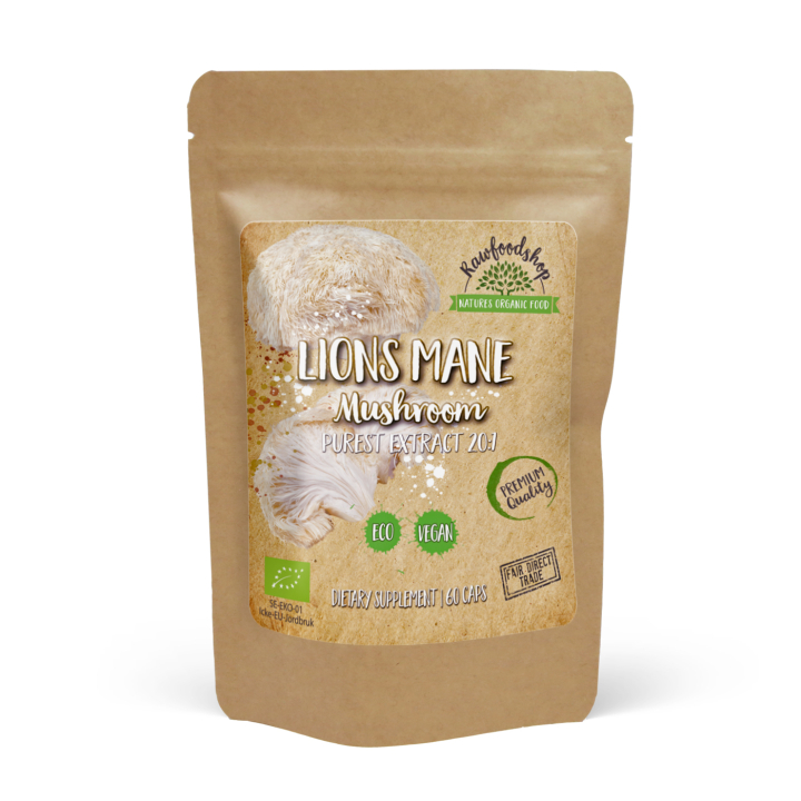 Lions Mane Extract ØKO 500mg 60 kapsler i gruppen Kosttilskudd / Urter & Planter / Sopp hos Rawfoodshop Scandinavia AB (CAPSLIO60)