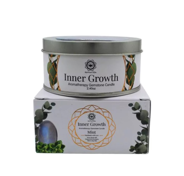 Crystal Candle Inner Growth Mint 70g i gruppen Hjem & Sjel / Ritual & Seremoni / Duftoljer & Lys hos Rawfoodshop Scandinavia AB (GRE3431137)