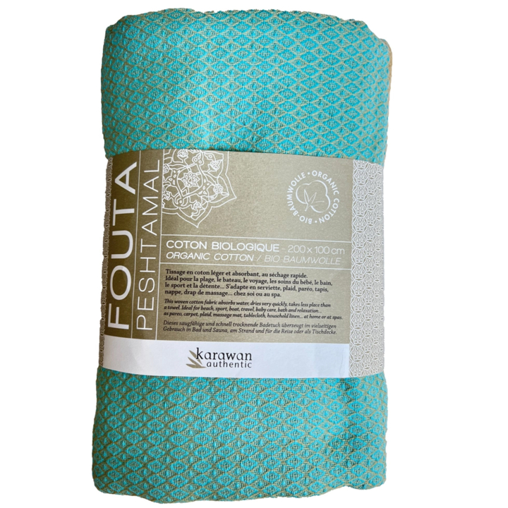 Fouta Sable & Aquasky i Økologisk bomull 200x100cm i gruppen Kroppspleie / Ferdige produkter hos Rawfoodshop Scandinavia AB (KFO02AS)