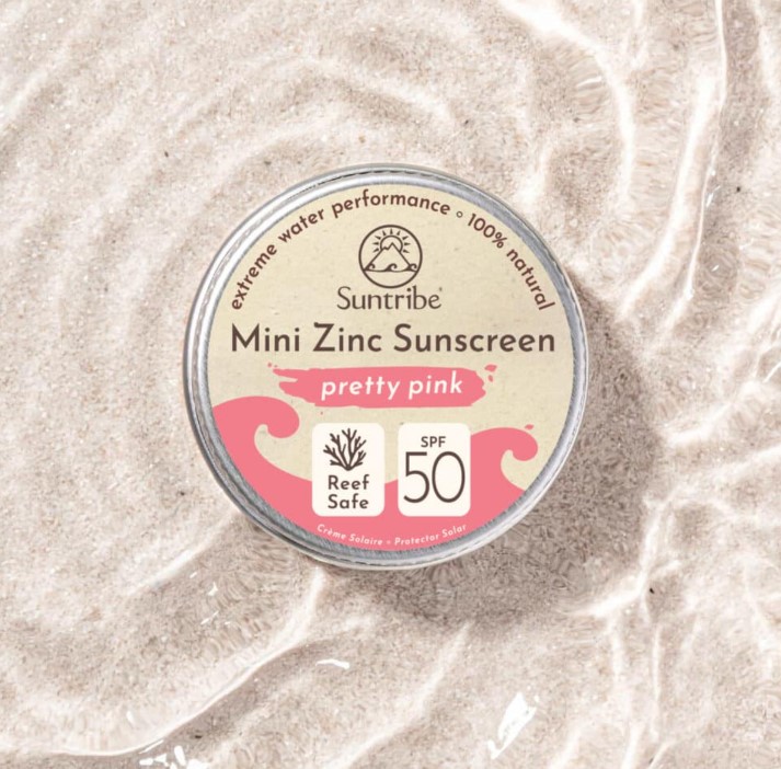 Suntribe All Natural Mini Zinc Sunscreen Face & Sport SPF50 Pretty Pink 15g i gruppen Kroppspleie / Ferdige produkter / Ansiktspleie hos Rawfoodshop Scandinavia AB (SUN2395732)