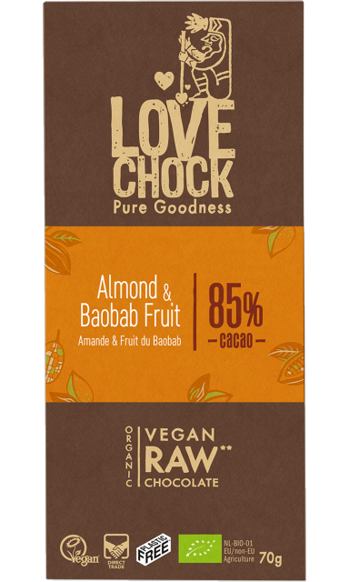 Sjokolade Mandel & Baobab 85% RAW Eco 70g