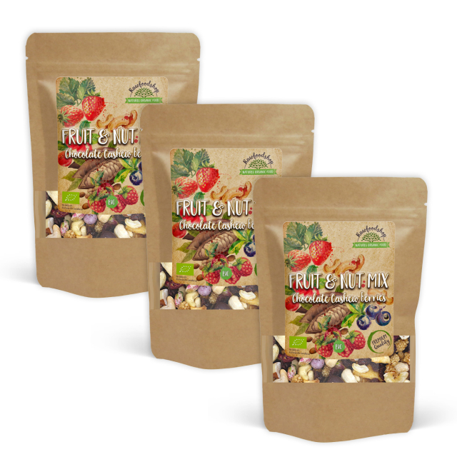 Frukt- & Nøttemiks Sjokolade Cashew Skogsbær ØKO 500g x 3 pakker