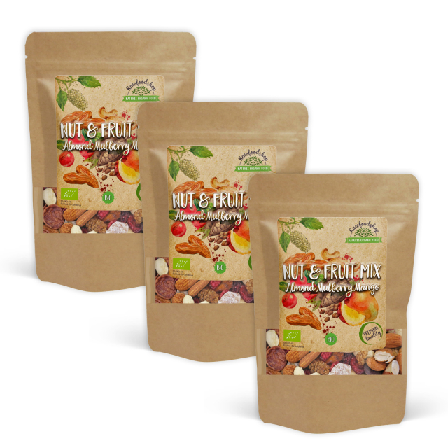 Nøtt- & Fruktmix Mandel Morbær Mango ØKO 500g x 3 pakker