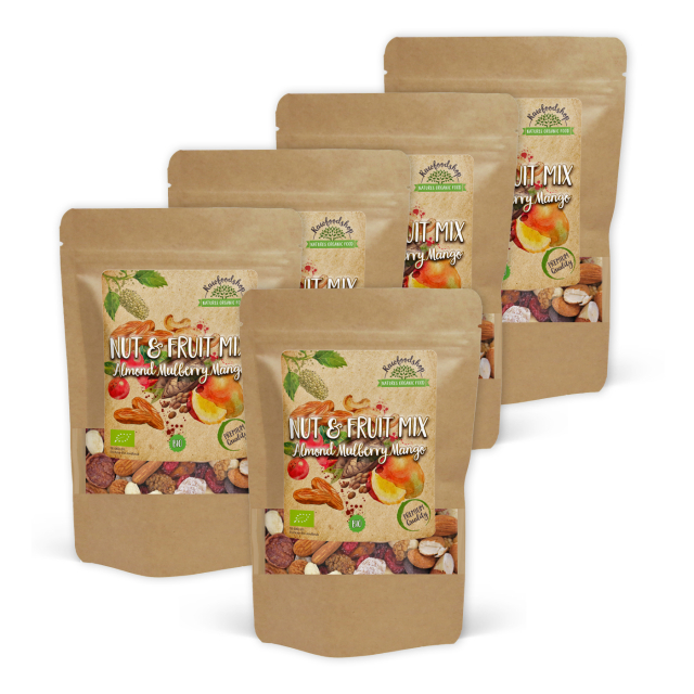 Nøtt- & Fruktmix Mandel Morbær Mango ØKO 500g x 5 pakker