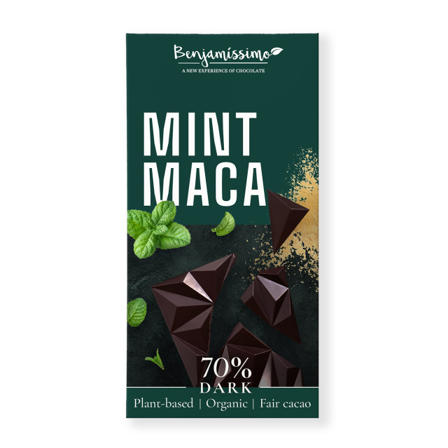 Benjamissimo Mørk Sjokolade 70% Mynte & Maca 60g