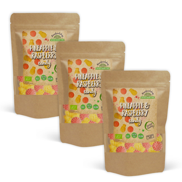 Ananas & Bringebær Fruktgodteri ØKO 100g x 3 pakker