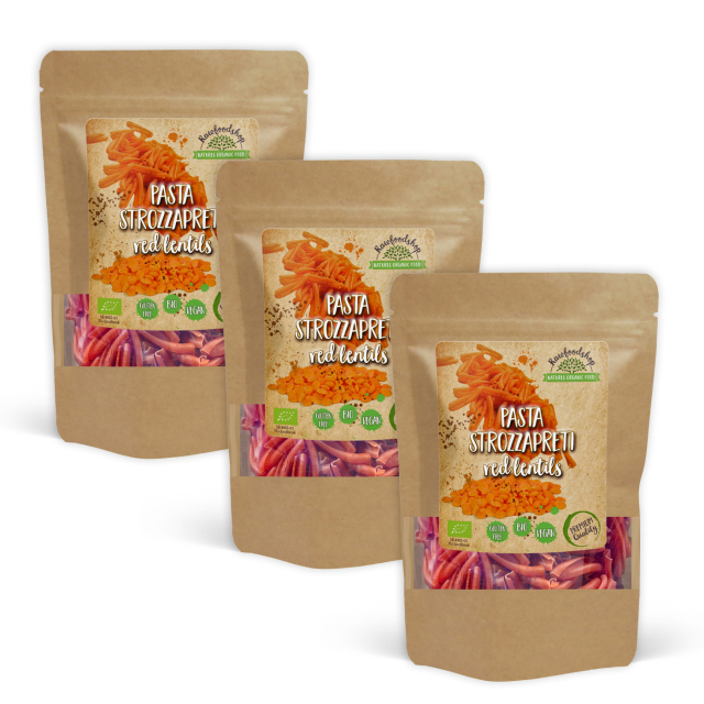 Pasta Strozzapreti Røde linser ØKO 250g x 3 pakker