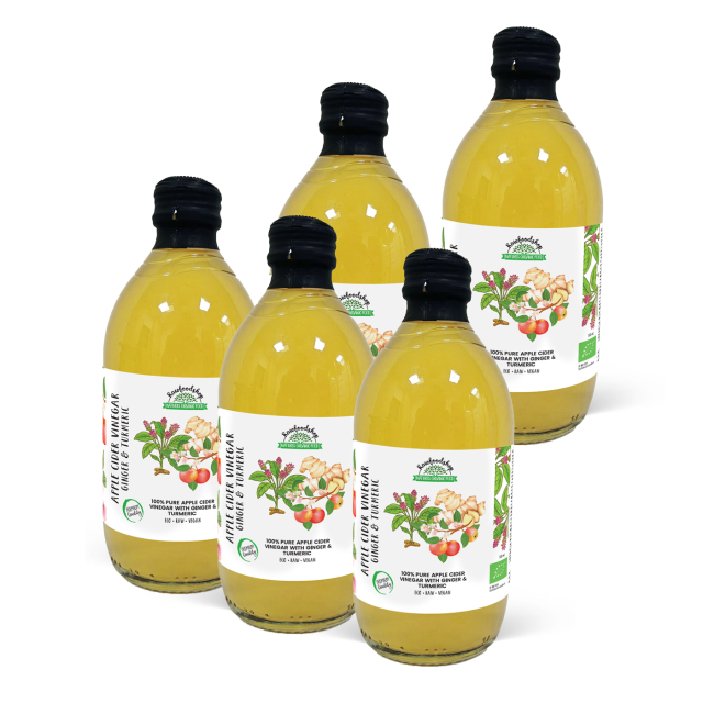 Eplecidereddik Ingefær og Gurkemeie Ufiltrert ØKO 500ml x 5 flasker