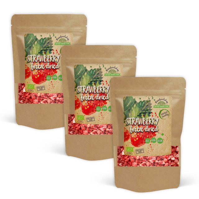 Jordbær Frysetørkede biter ØKO 50g x 3 pakker